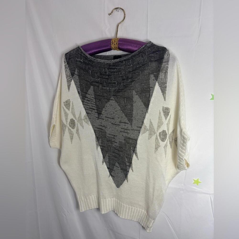 Desigual Aztec Southwest Cream+Charcoal Boho Batwing Short Sleeve Sweater Size M